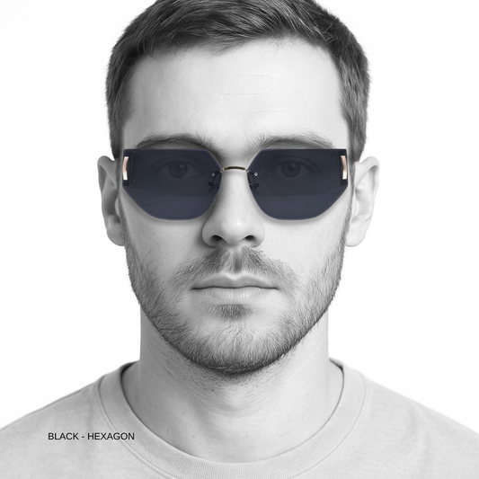 Hip Hop Black Hexagon Rimless Unisex Sunglasses A3327