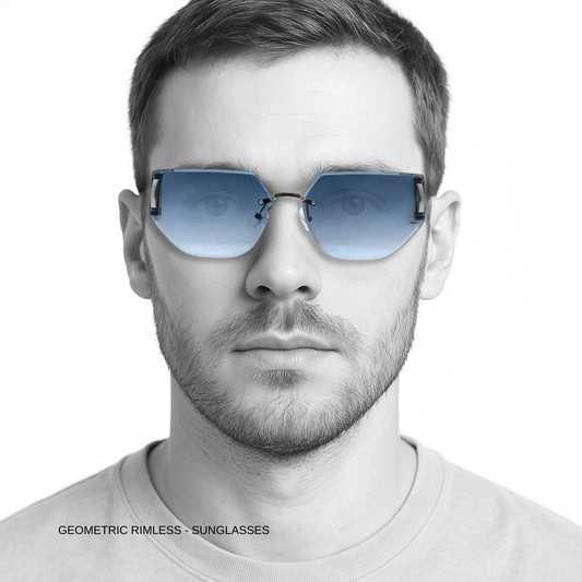 Hip Hop Aqua Blue Hexagon Rimless UnisexGeometric RIMLESS - Sunglasses
