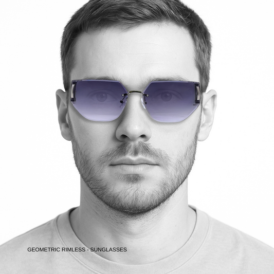 Hip Hop Blue Hexagon Rimless Unisex Sunglasses A3327