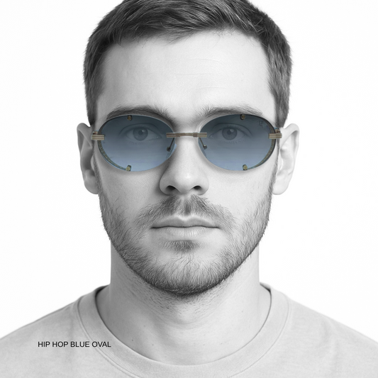 Hip Hop Blue Oval Rimless Unisex Sunglasses ZS98220
