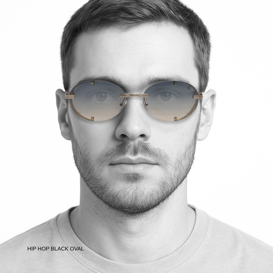 Hip Hop Black Oval Rimless Unisex Sunglasses ZS98220