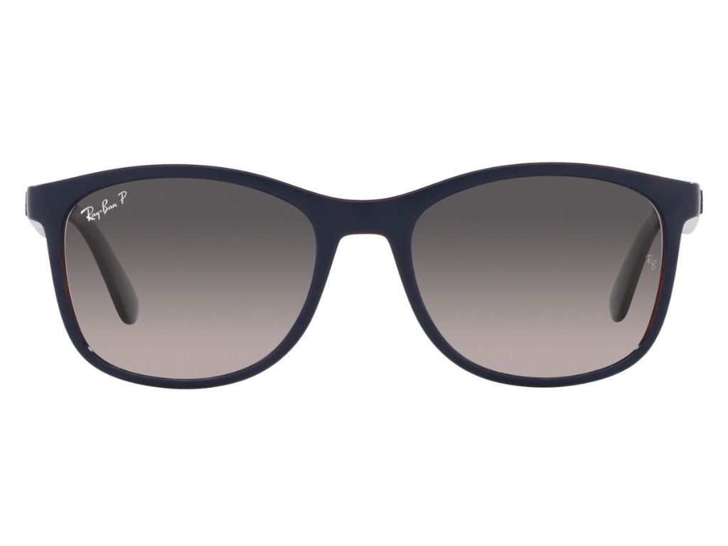 Rayban Matt Blue On Brown Grey Polarized Full Rim Wayfarer Sunglass RB43746601/M356