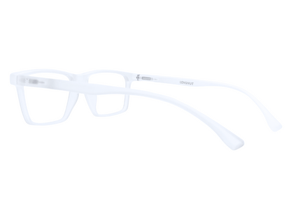 Lensnut Matt White Transparent Rectangle Full Rim Eyeglasses LNT004C4