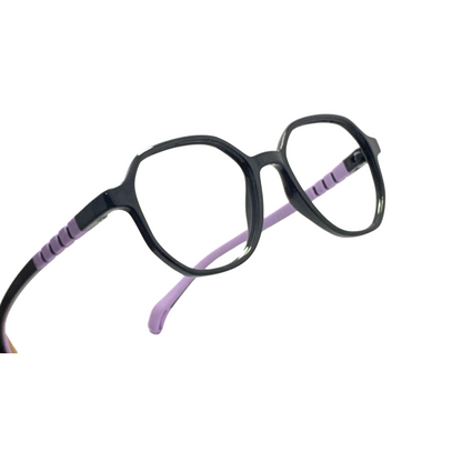 Essentials "Pixel" Geometric Black & Purple Kids Flexible Eyeglasses TR 13