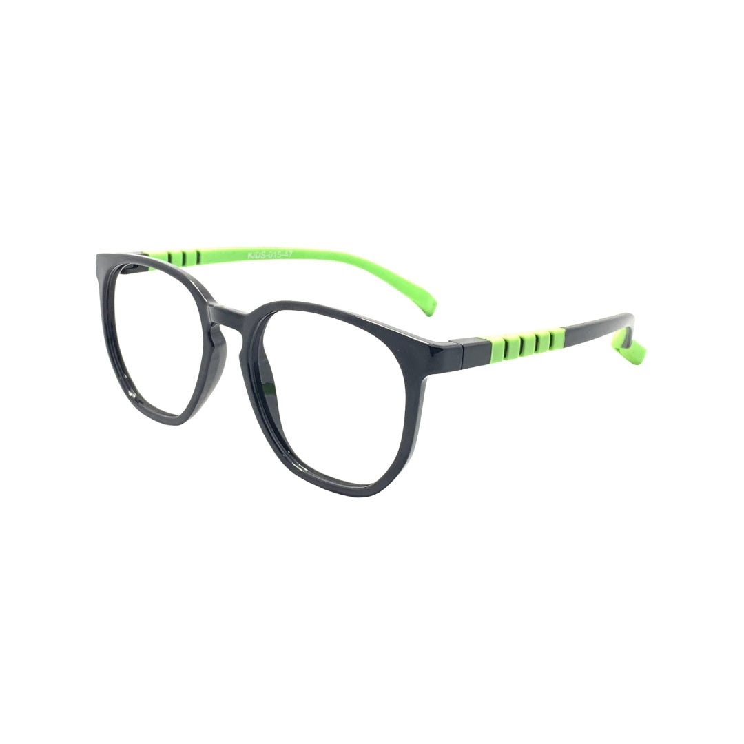 Essentials "Owl" Round Black & Green Kids Flexible Eyeglasses TR 15