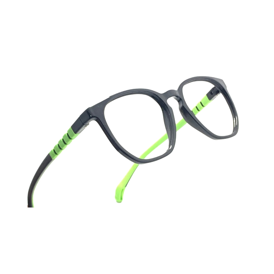 Essentials "Owl" Round Black & Green Kids Flexible Eyeglasses TR 15