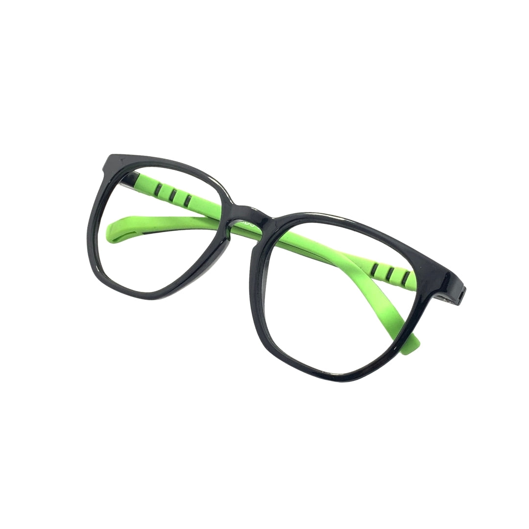 Essentials "Owl" Round Black & Green Kids Flexible Eyeglasses TR 15