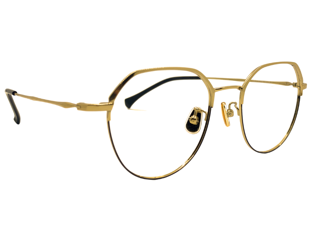 Lensnut Latemon Gold Black Round Full Rim Eyeglasses LNL9012COL1