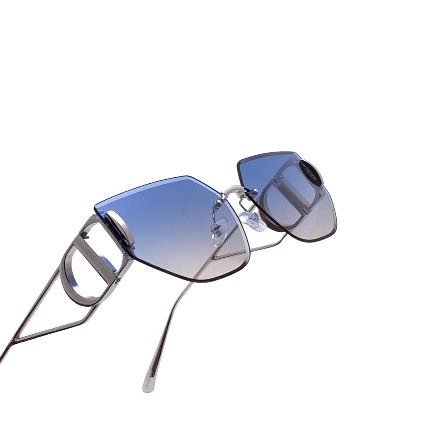 Hip Hop Aqua Blue Hexagon Rimless UnisexGeometric RIMLESS - Sunglasses