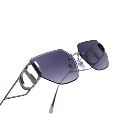 Hip Hop Blue Hexagon Rimless Unisex Sunglasses A3327
