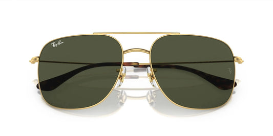 RAY-BAN Unisex Sunglasses Protective Metal Square Gold With Green Standard Lenses RB3722I 001 31 59