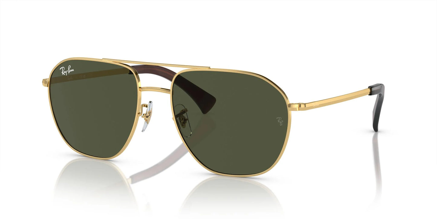 RAY-BAN Metal Aviator Gold and Green Unisex Sunglasses RB3723I 001/3158