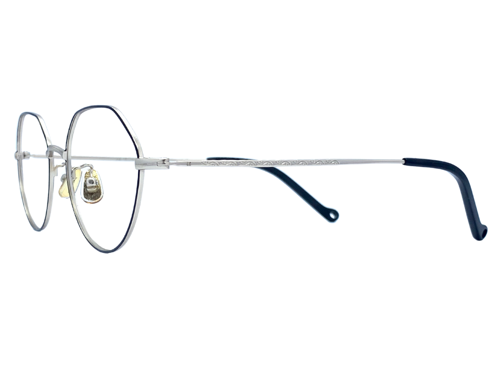 Lensnut Black Silver Round Full Rim Eyeglasses LNL5611COL1