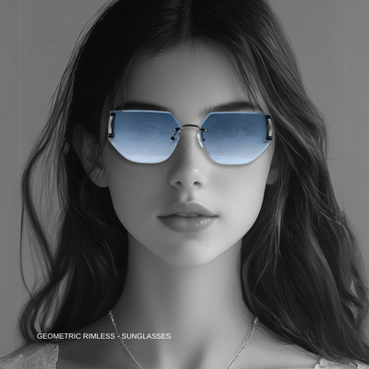 Hip Hop Aqua Blue Hexagon Rimless UnisexGeometric RIMLESS - Sunglasses