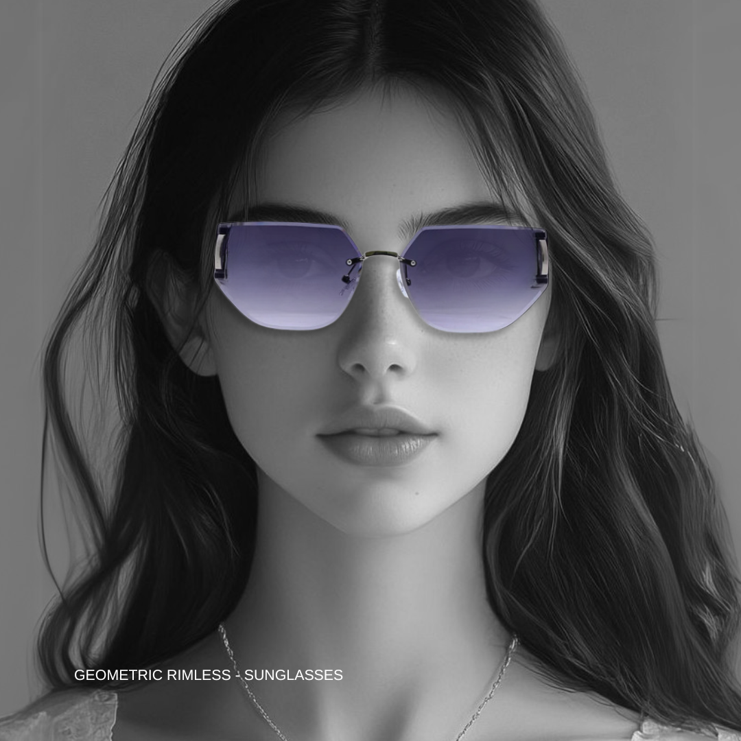 Hip Hop Blue Hexagon Rimless Unisex Sunglasses A3327