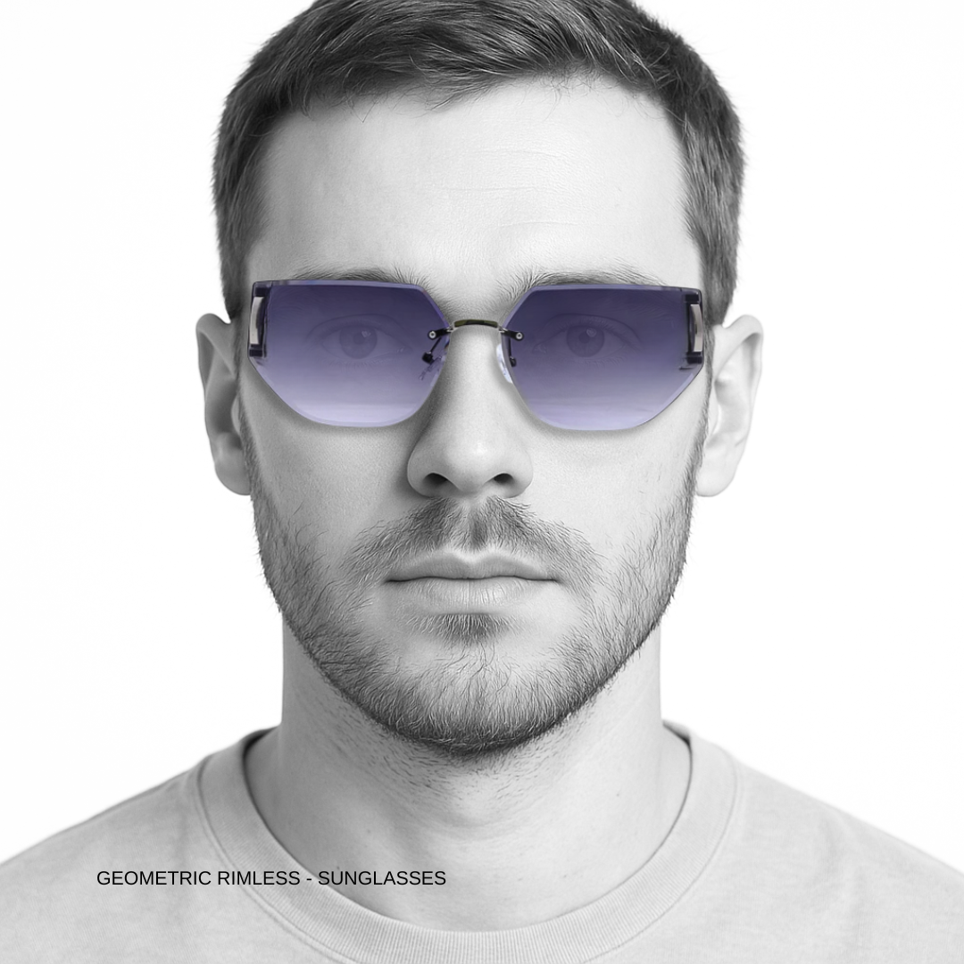 Hip Hop Blue Hexagon Rimless Unisex Sunglasses A3327