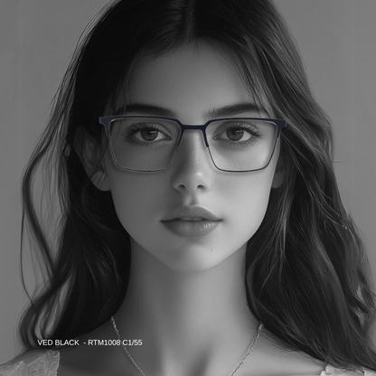 Luxury Line "Ved" Square Black Unisex Eyeglasses RTM1008 C1/55