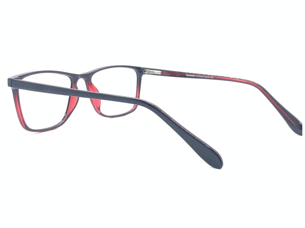 Lensnut Black Red Rectangle Full Rim Eyeglasses LN8018C1R