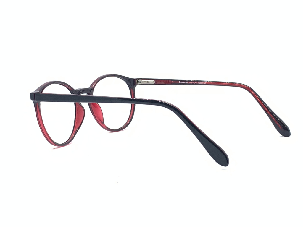 Lensnut Black Red Round Full Rim Eyeglasses LN8024C1R