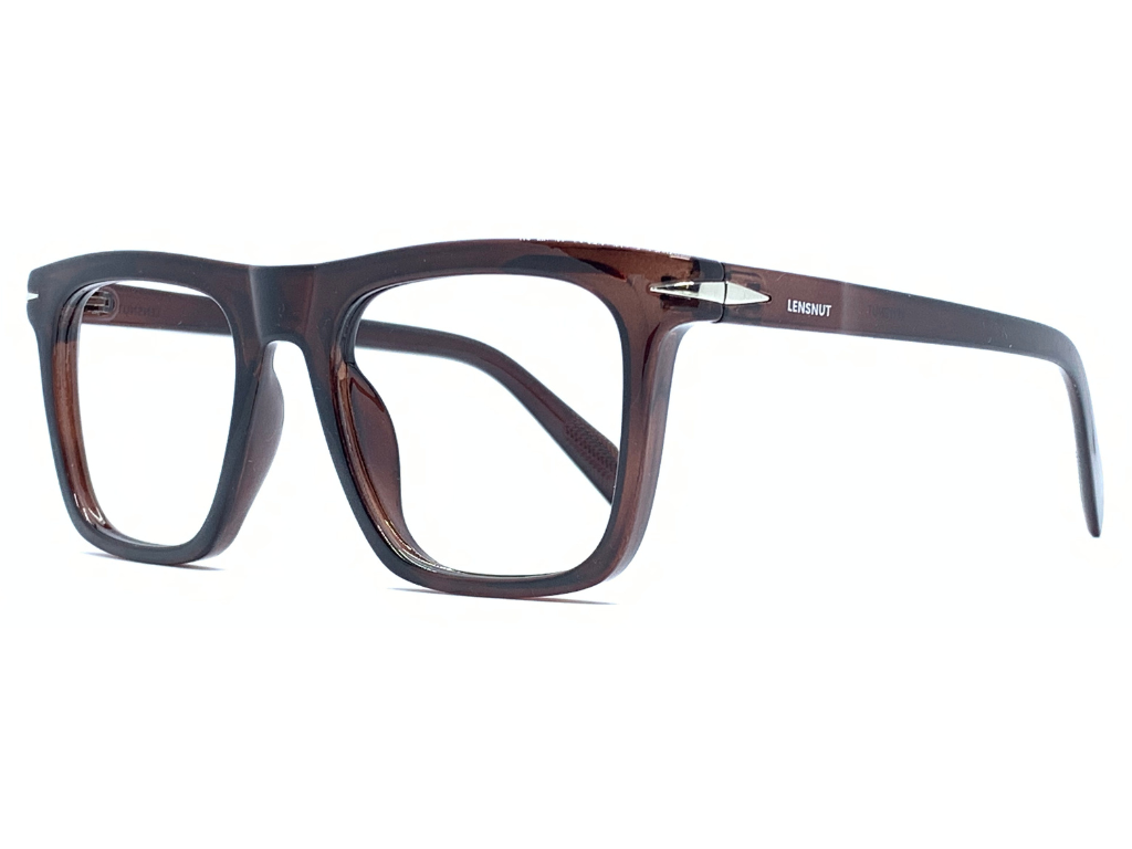 Lensnut  Glossy Brown Transparent Rectangle Full Rim Eyeglasses ST85210C2