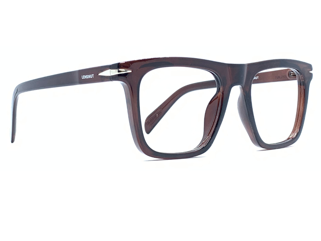 Lensnut  Glossy Brown Transparent Rectangle Full Rim Eyeglasses ST85210C2