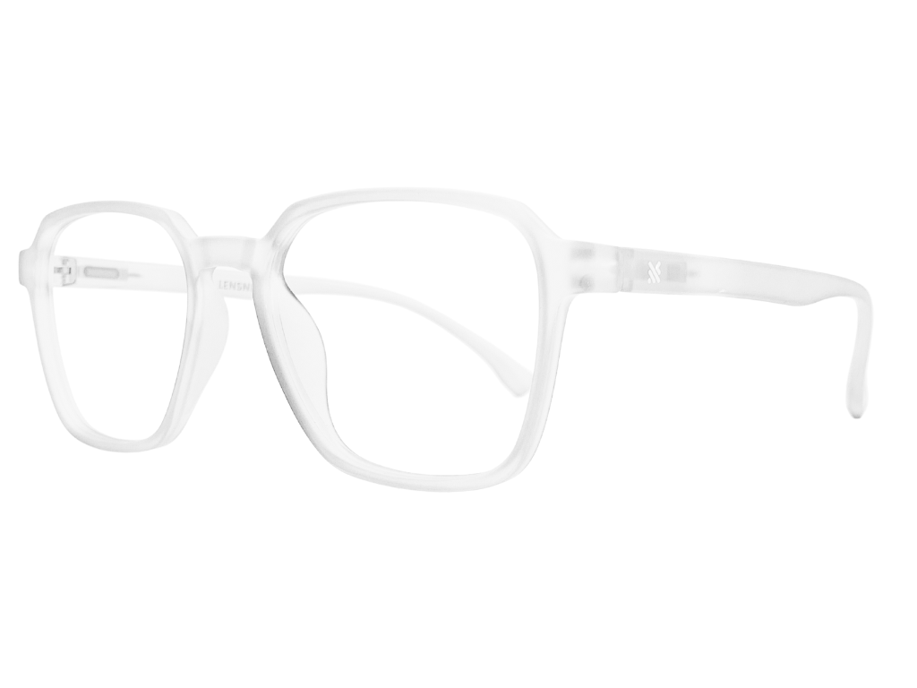 Lensnut Matt White Transparent Hexagon Full Rim Eyeglasses LNT002C4