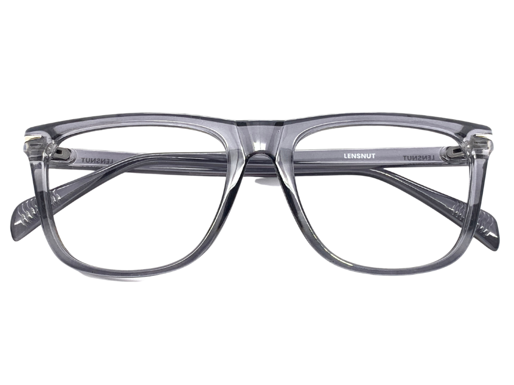 Lensnut Glossy Grey Transparent Rectangle Full Rim Eyeglasses ST85207C5T